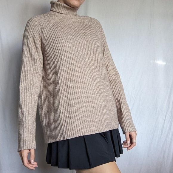 Beige Turtleneck Knit Sweater - Picture 3 of 4
